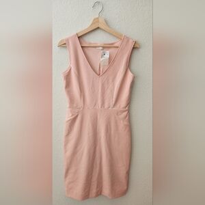 NWT Soft Pink V Neck Bodycon Sheath Midi Dress S Cocktail Barbiecore Academia